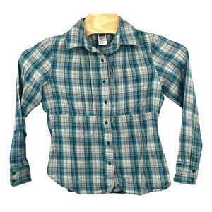 The North Face Women's Flannel Button Front Shirt Multicolor Plaid Zip Pockets M